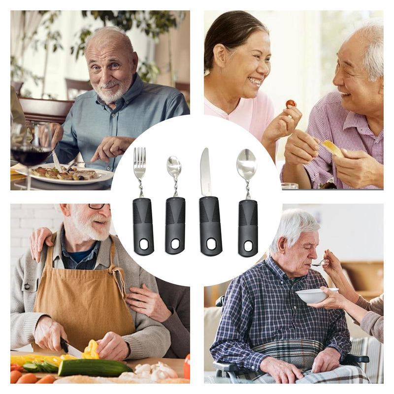 4PCS Bendable Cutlery for Disabled Hands, Disability Aids Weighted Bendable Cutlery, Anti-Shake Easy Grip Adaptive Cutlery with Knife Fork Spoon for Parkinson Elderly Disabled Arthritis