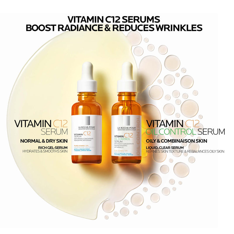 La Roche-Posay Pure 12% Vitamin C Serum For Face With Hyaluronic Acid & Salicylic Acid, Hydrating Face Serum, Boost Radiance & Reduce Wrinkles, 2 Formulas for Normal or Oily Skin Control Oily/Combination Skin - 1.01 Fl Oz