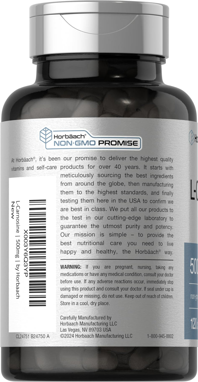 [Australia] - Horb√§ach L-Carnosine 500mg | 120 Capsule Supplement | Non-GMO & Gluten Free Powder Pills 