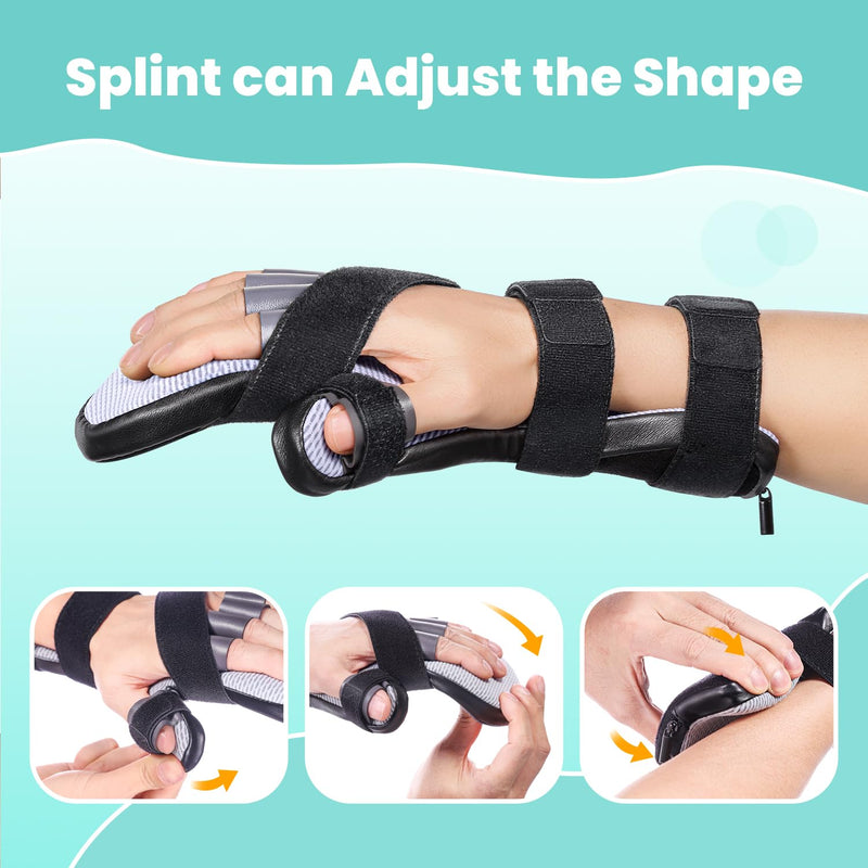[Australia] - DrFinger Upgrade Resting Hand Splint Brace for Straightening Fingers with 5 Finger Support, to Keep Fingers Straight - Right (Black) Black 