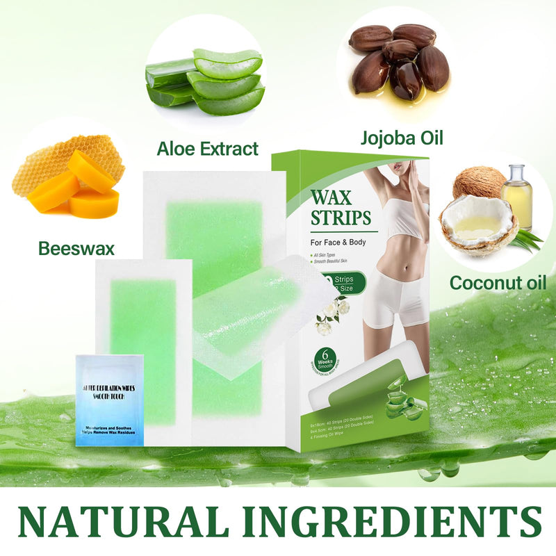 [Australia] - Facial Wax Strips For Hair Removal, Facial Hair Removal For Women, Waxing Kit For Women's Face, Bikini, ChestBody, Arms, Legs, Back, & Brazilian 80PCS Waxing Strips & 4 calming Oil Wipes 80PCS 1 Count (Pack of 80) 