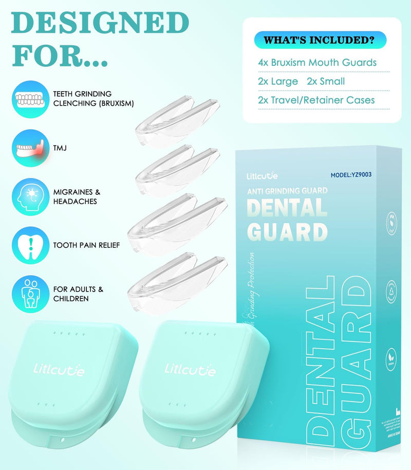 Mouth Guard for Grinding Teeth at Night,Night Guards for Teeth Grinding,Teeth Grinding Mouth Guard for Sleep,4 Pack/2 Size,Transparent Transparent