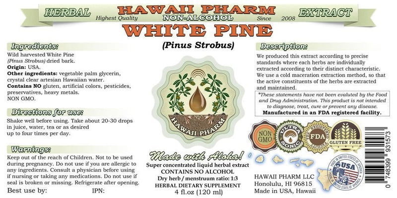 [Australia] - Hawaii Pharm White Pine Alcohol-FREE Liquid Extract, White Pine (Pinus Strobus) Dried Bark Glycerite Natural Herbal Supplement, USA 2 fl.oz 2 Fl Oz (Pack of 1) 