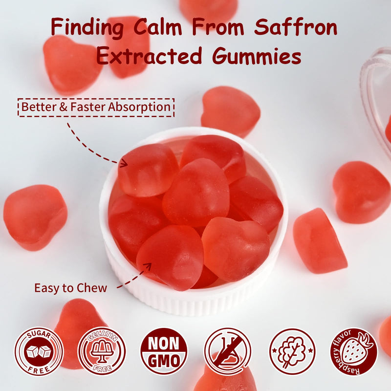 Saffron Gummies for Adults Kids - Organic Saffron Extract Supplement for Men Women Sugar Free for Mood Balance Support Better Sleep Metabolism with Vitamins Non GMO Strawberry Flavored 60 Days Supply 120 Count (Pack of 1)