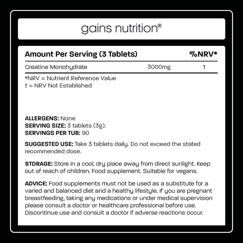 GN Creatine Tablets | 270 Creatine Monohydrate Tablets for Men & Women | High Strength 3000mg Monohydrate Per Serving | Non-GMO & Gluten Free