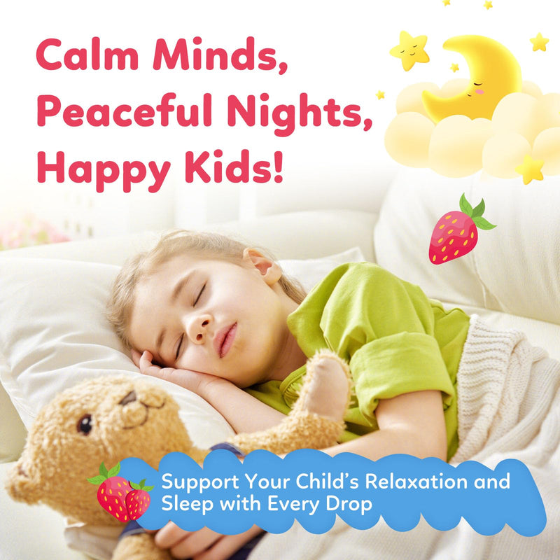 2 Pack Kids Magnesium Liquid Drops - Liquid Magnesium Glycinate for Kids, Citrate Supplement with L-theanine, Omega-3, Vitamin B12, D3 for Sleep, Calm, Relaxation, Brain, Bones, Strawberry 4 Fl Oz 2 Fl Oz (Pack of 2)