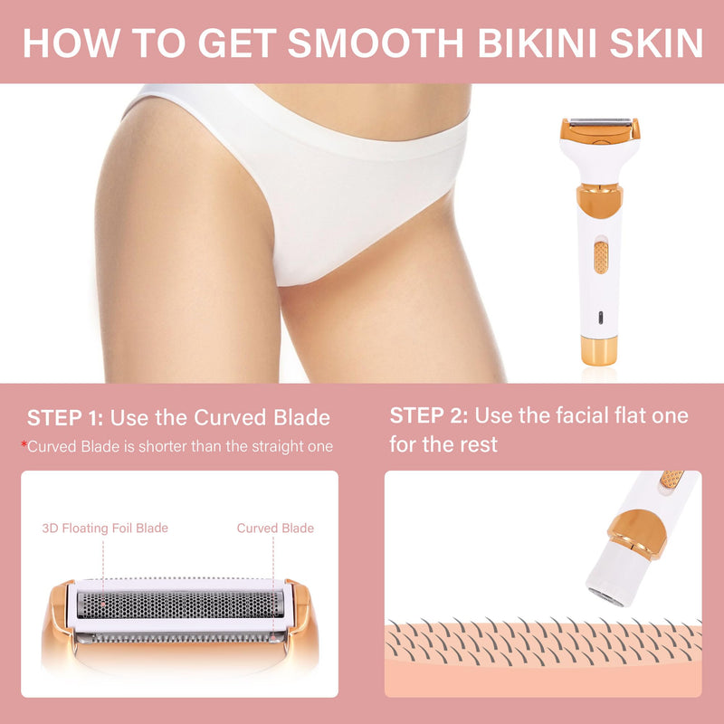 [Australia] - Eletric Razor for Woman,4 in 1 Rechargeable Bikini Trimmer and Shaver, Wet/Dry Electric Body Hair Coldless Waterproof Facial Hair Removal Razor Painless Trimming of Pubic Face arms Legs 