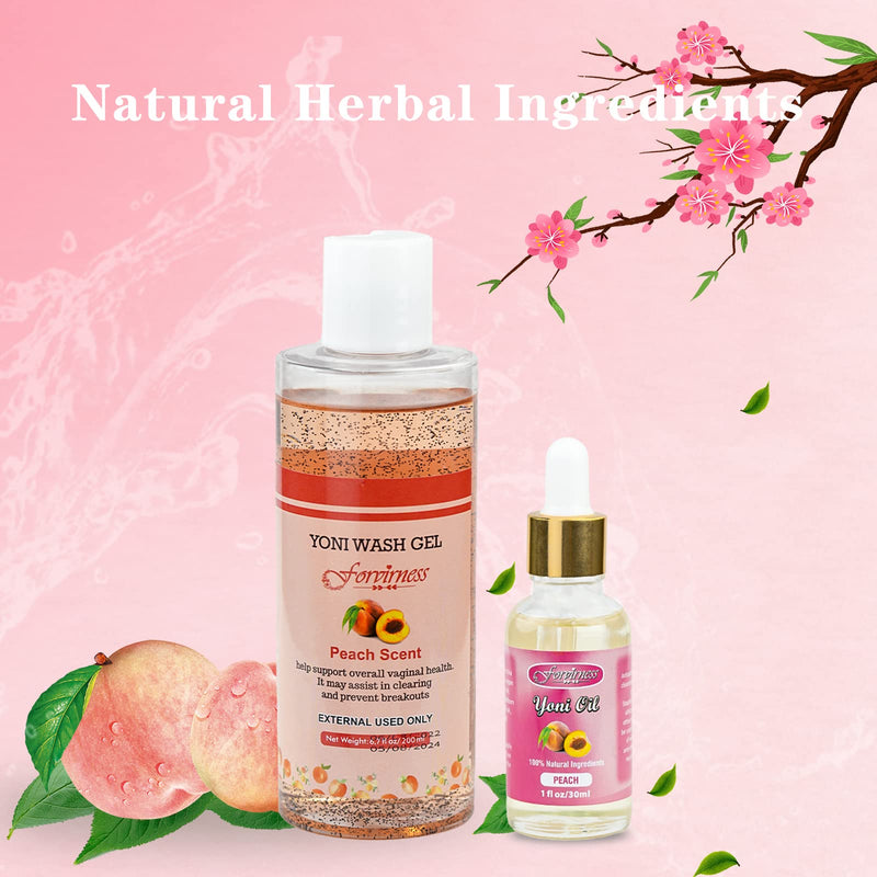 [Australia] - Natural Feminine Wash Yoni Oil Set, Vaginal Wash with Cleaning Factor, Yoni Wash for Women pH Balance,1 fl.oz Peach Feminine Oil & 6.7 fl.oz Intimate Wash 