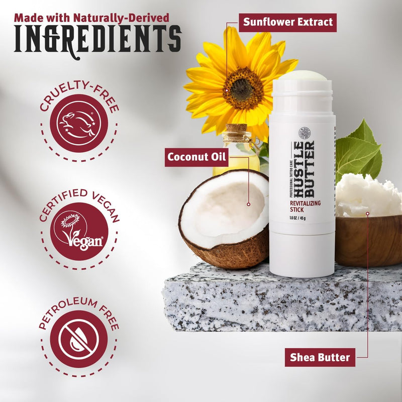[Australia] - Hustle Butter Tattoo Aftercare - Portable Balm Stick - On The Go Tattoo Aftercare - Naturally Derived Vegan Cruelty Free - Mess Free - 1.6 oz 