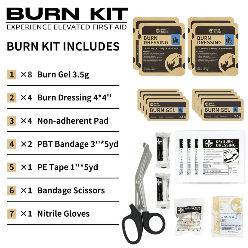 [Australia] - RHINO RESCUE Burn Kit, 4pcs Burn Dressings 4x4”, 8pcs Burn Gel Packets 3.5g, 4pcs Burn Pads, First Aid Kit Cooling Soothing Cream Relief with Bandage, Nitrile Gloves, Scissors, Tape, HSA/FSA Eligible 