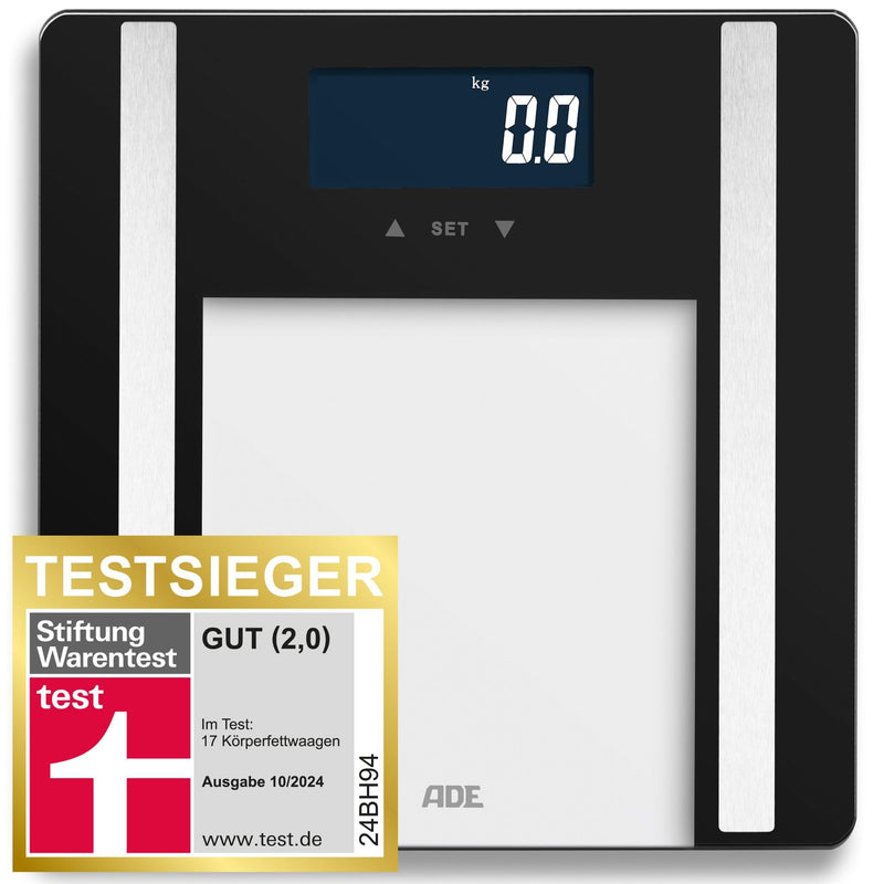 [Australia] - ADE digital body fat scale Ines up to 200 kg | Bathroom scales with body fat analysis, BMI, muscle mass, body water, weight, BMR | Body scale with user recognition | black 
