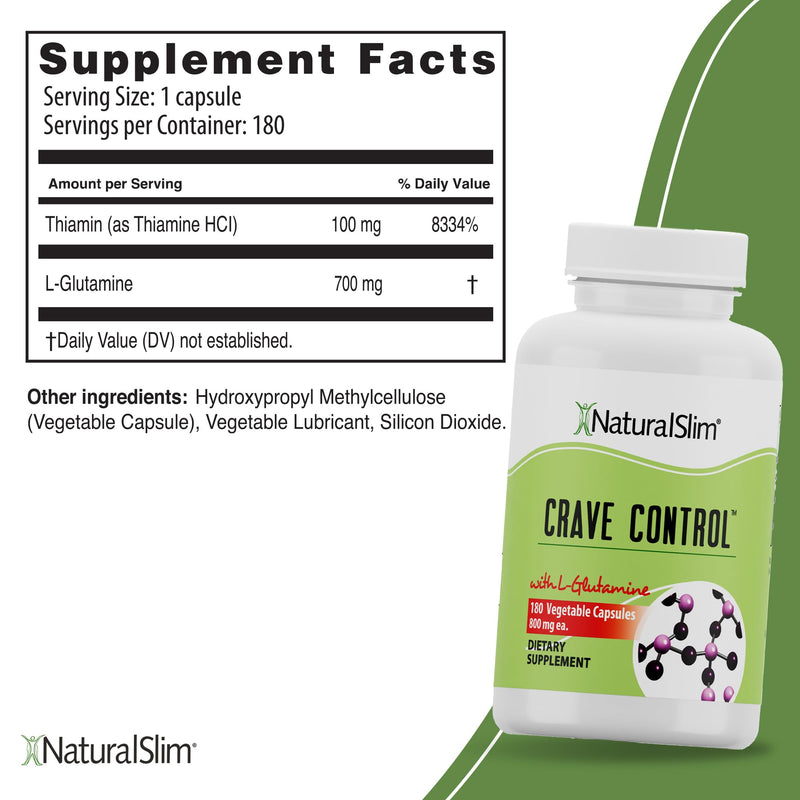 [Australia] - NaturalSlim Crave Control Appetite and Craving Suppressant Supplement - Natural Hunger Suppressant with L glutamine & Thiamine B Complex for Energy & Metabolism Booster - 180 Capsules 