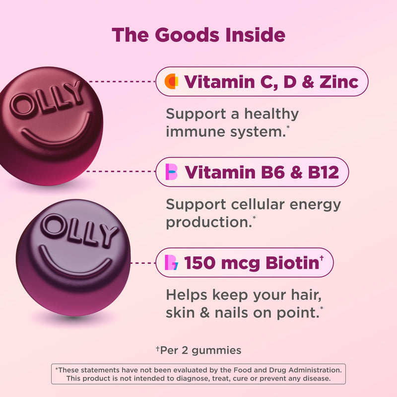 OLLY Women's Multivitamin, Supports Overall Wellness,* Biotin - 130 Count Berry 130 Count (Pack of 1)