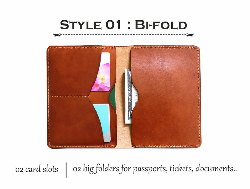 Handmade Leather Passport Wallet with Ancient Map Design, 4 Pockets, Genuine Brown Leather - 1LE