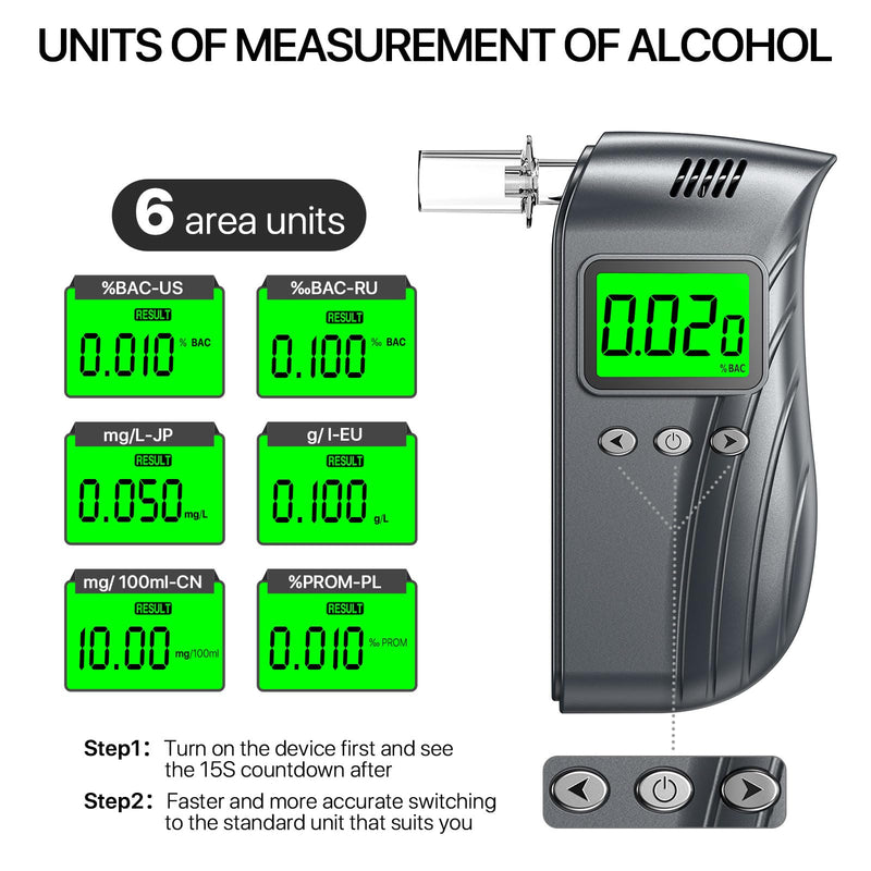 [Australia] - Breathalyzer | Professional Breathalyzers for Alcohol with LCD Digital Display | Portable Alcohol Tester for Home and Party Use(10 Mouthpieces) Grey 