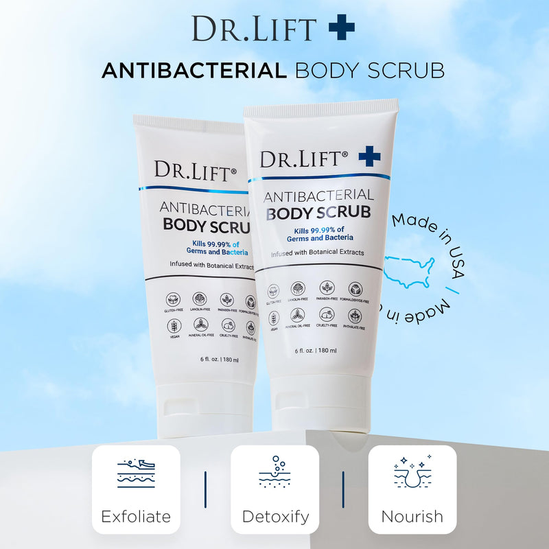 Antibacterial Body Scrub, Botanical Exfoliating Formula, 6 Fl Oz | With Vitamin E, Vitamin A, Lavender, and Salt Granules to Exfoliate and Nourish Skin, Body Care for Oily and Combination Skin