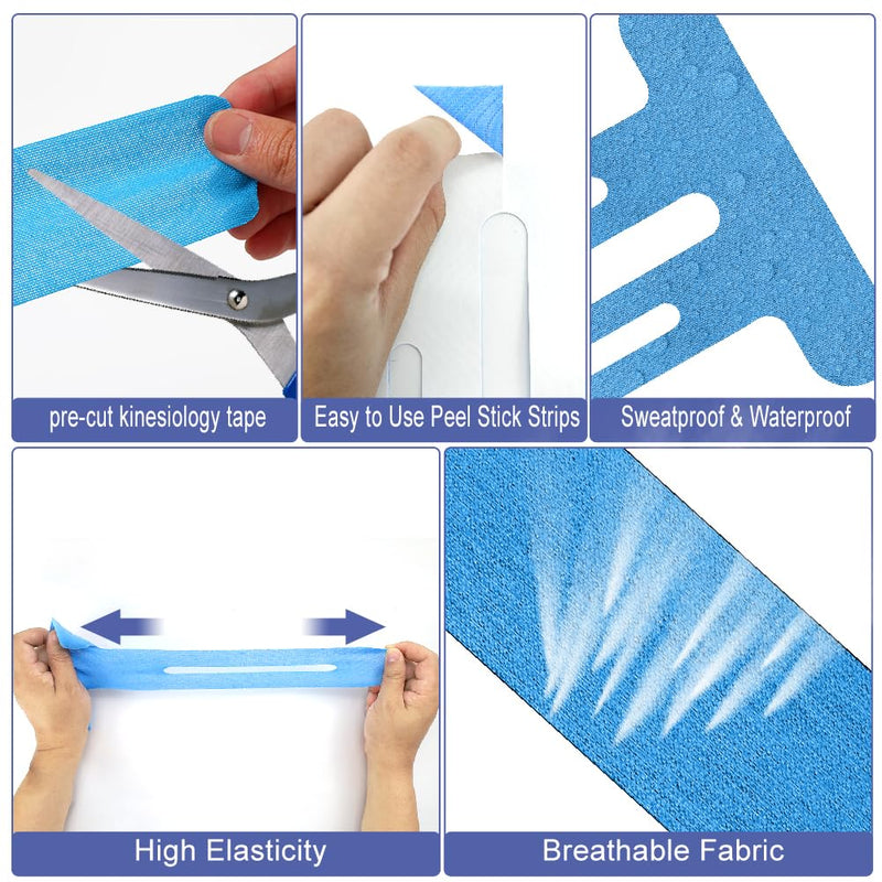 12PCS Kinesiology Tape for Knees with 10PCS Sport Tape Strips, SEILETOO Waterproof & Breathable Elastic Kinesiology Athletic Tape, Sports Support Tape Knee for Muscle Pain Relief and Joint Support