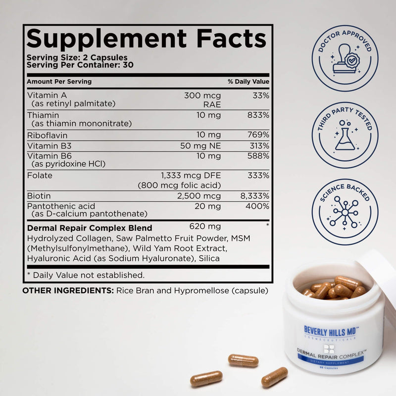 [Australia] - Dermal Repair Anti-Aging Supplement - Hyaluronic Acid, Collagen, Vitamins for Smooth, Plump Skin 