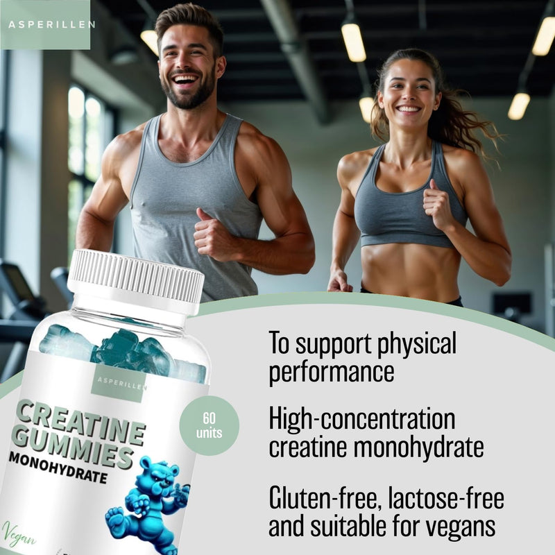 Creatine Monohydrate Gummies for Men & Women - Micronised Creatine for Physical Performance & Muscle Power - Vegan Creatine, Gluten-Free, Non-GMO, Blueberry Flavour, 60 Gummies
