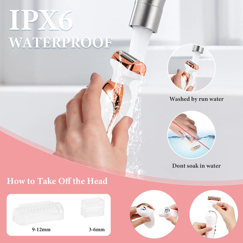 Bikini Trimmer for Women,4-in-1 IPX6 Waterproof Electric Shaver,Cordless Painless Electric Razors with LED Display for Legs Bikini Facial Hair Removal, Body Wet&Dry Use Razor Kit for Lady Grooming s White