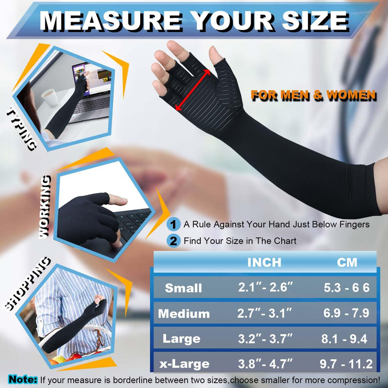 [Australia] - Copper Long Arthritis Gloves,Long Wrist Compression Arm Sleeve Carpal Tunnel Gloves, Fingerless Hand Compression Gloves for Men Women Computer Typing, RSI, Support Hands Wrist &Arms - 1 PAIR (Medium) Medium Black 