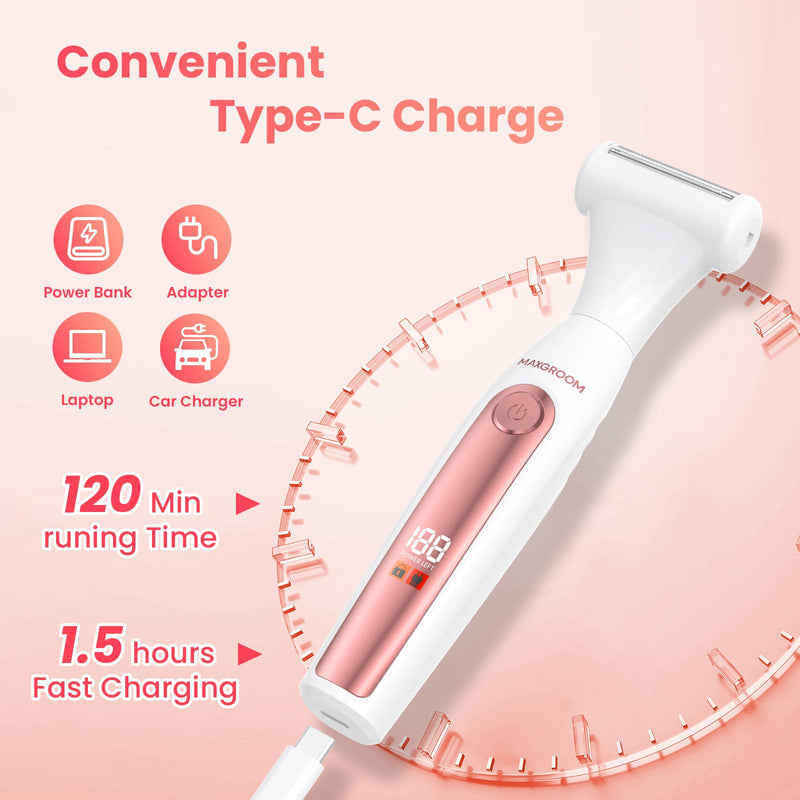Bikini Trimmer for Women, 4-in-1 Waterproof Lady's Electric Razor Shaver and Facial Hair Removal, Cordless Rechargeable Body Hair Trimmer Grooming Sets for Leg, Armpit, Face, Eyebrow (White)