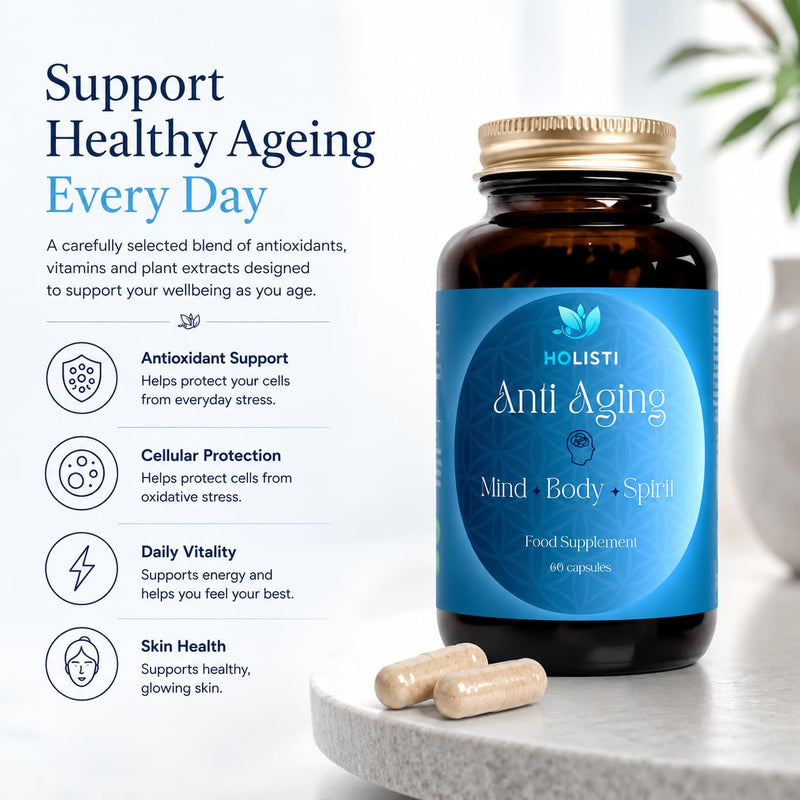 Anti Ageing Supplement | CoQ10, Glutathione & Vitamin C | Made in UK | Vegan Capsules | 30 Day Supply | 15-in-1 Complex | Antioxidant Formula
