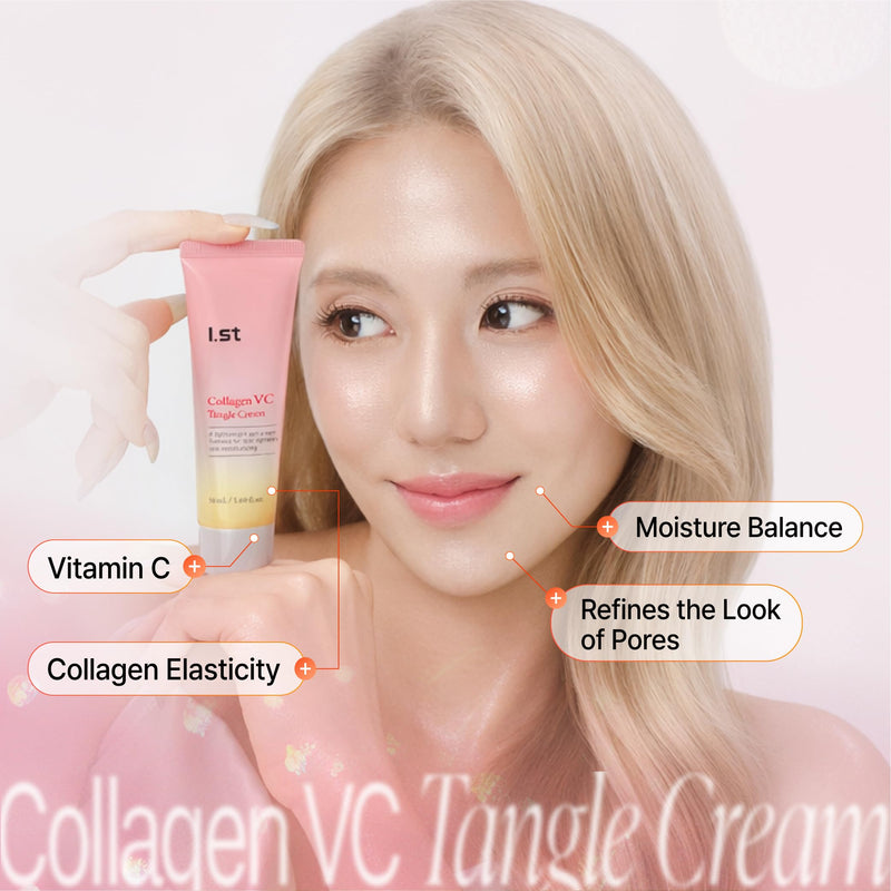 I.st Collagen VC Bounce Cream, Smooth Radiant Glow, Korean Face Moisturizer with Collagen & Vitamin Complex, Hydrating Makeup Base, 1.69 Fl Oz