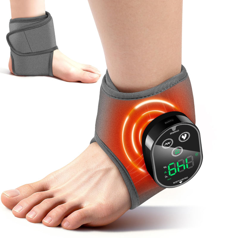 Cordless Ankle Massager for Pain Relief, Heated Ankle Massager, Foot Massager for Neuropathy, Ankle Heating Pad, Foot Heating Pad, Heated Foot Massager, Single One, Grey Gray