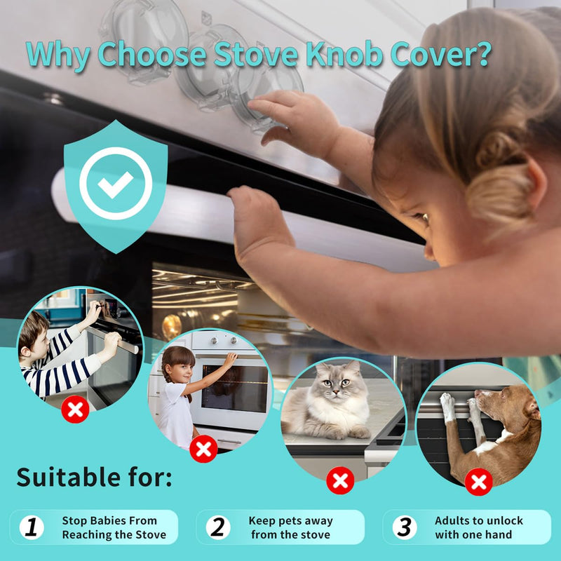 [Australia] - Stove knob Safety Covers (5-Pack) - Child Proof Gas Stove Knob Locks, Baby Proofing Safety Covers for Gas Stoves & Ovens, Heat Resistant & Durable, Easy to Install, Transparent 
