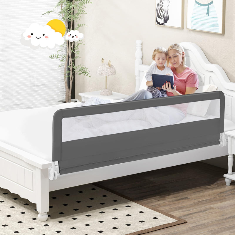 [Australia] - BABY JOY Bed Rails for Toddlers, 71'' Extra Long, Swing Down Bed Guard w/Safety Strap, Folding Baby Bedrail for Kids Twin, Double, Full Size Queen & King Mattress (71-Inch, Gray) Grey 71-Inch 
