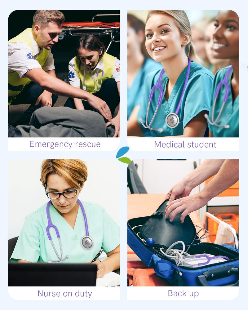 [Australia] - FriCARE Purple Stethoscopes for Nurses, Doctors and Nursing School Students, Lightweight Single Head Stethoscopes kit for Home Use Medical Supplies Purple Charm 