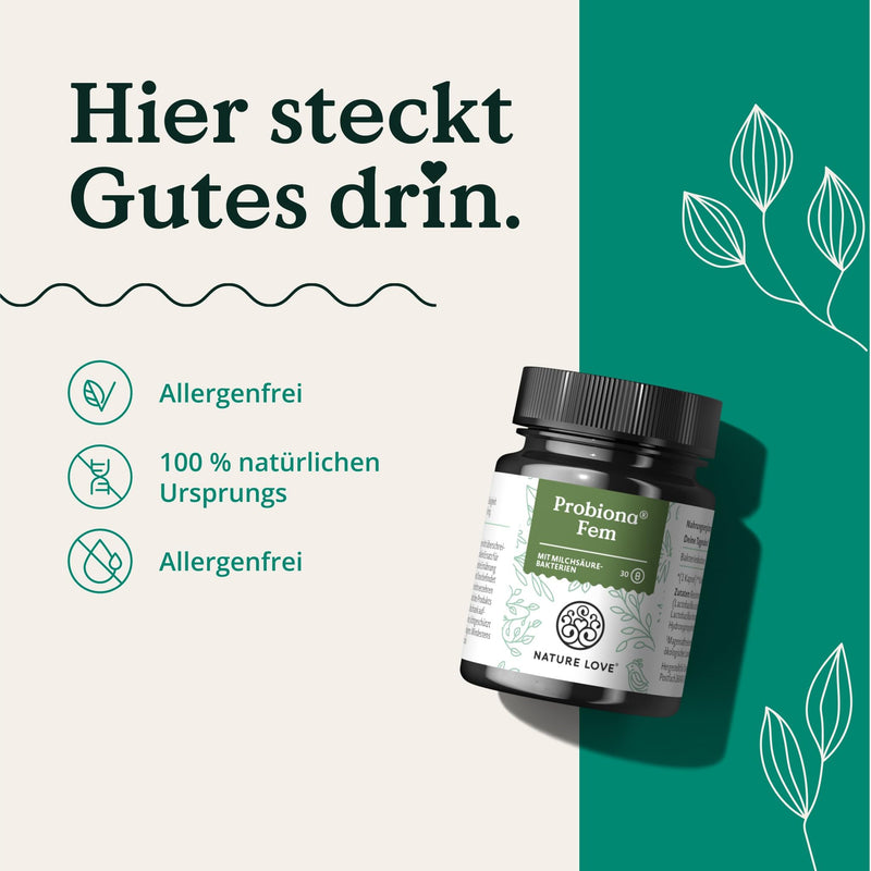 [Australia] - NATURE LOVE® Probiona Fem - lactic acid bacteria for women intimate flora - with 5 lactic acid cultures: Lactobacillus Rhamnosus, Acidophilus, Crispatus Casei, Fermentum - 30 capsules - vegan & laboratory tested 