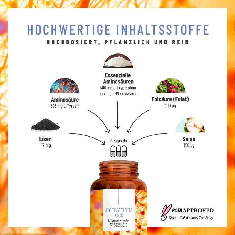 [Australia] - NATURTREU® L-Tryptophan capsules combined with L-tyrosine complex 500mg & 226.7 mg L-phenylalanine per daily dose - vegan and produced in Germany 