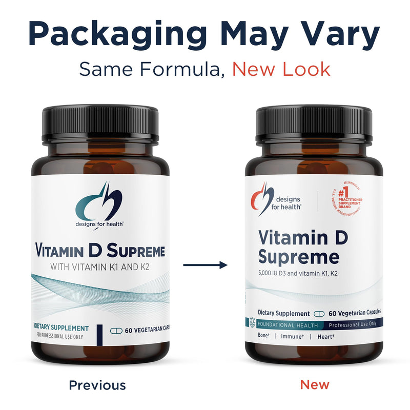 [Australia] - Designs for Health Vitamin D Supreme - Vitamin D 5000 IU with 2000mcg Vitamin K as MK4 for Bone Health, Heart Health & Immune Support - Vitamin D3 Enhanced with GG Supplement (60 Capsules) Unflavored 60 Count (Pack of 1) 