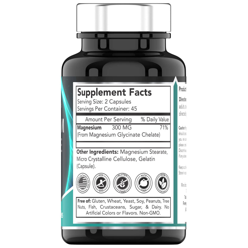 [Australia] - Magnesium Glycinate Capsules (300 MG x 90 Count) | Pure Chelated Magnesium Bisglycinate Powder Supplement | Glicinato de Magnesio | Calm, Sleep, Muscle, Nerve, & Stress Support* | by TNVitamins 