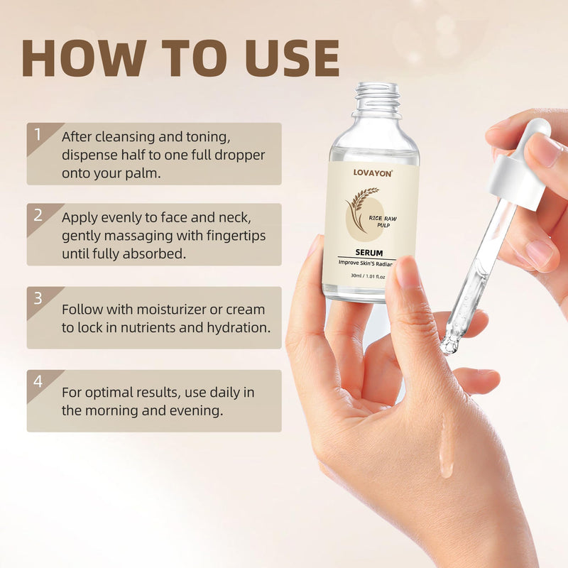 Rice Essence Face Serum Hydrating Glass Skin 1.01 fl oz | Rice serum with hydrolyzed rice protein, Vitamin B5, Vitamin C and sodium hyaluronate hydrates for a smooth glass-like glow.