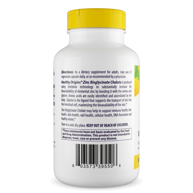 Healthy Origins Zinc Bisglycinate Chelate 50 mg, 120 Veggie Caps