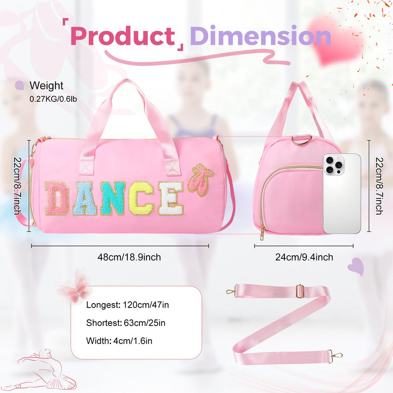 Dance Bag for Girls, KUIRAN Travel Duffel Bag with Shoe Compartment Lightweight Gym Sport Ballet Weekender Bag - Pink Large Light Pink