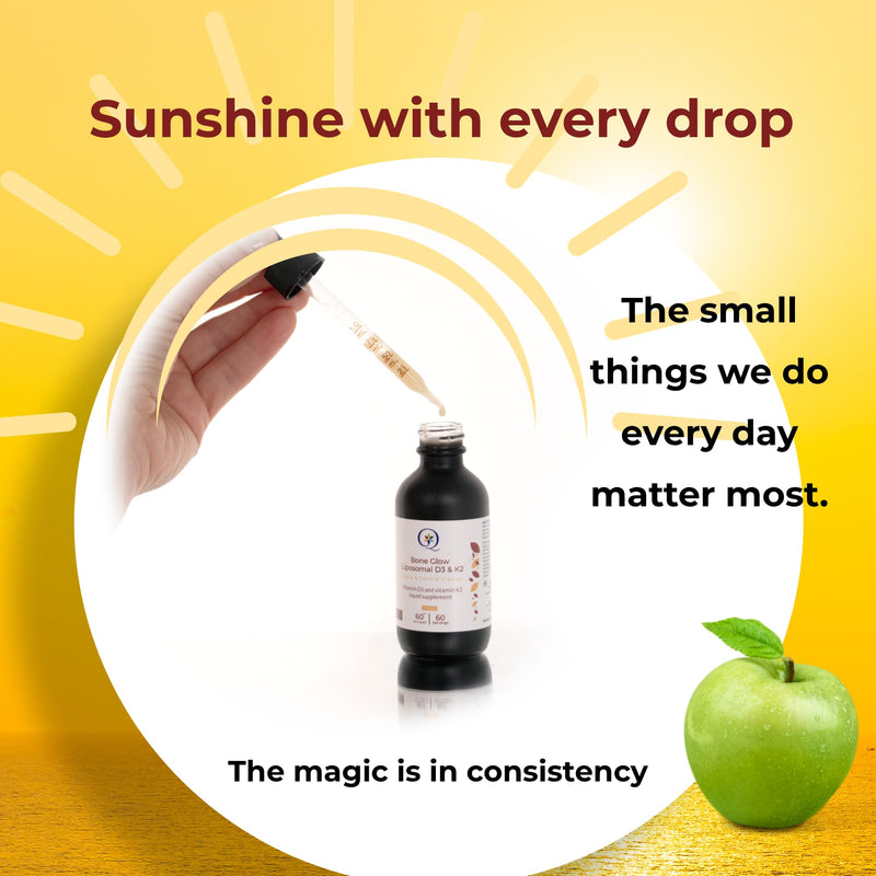QW Liposomal Vitamin D3 K2 Liquid Drops | 4000 IU Vegan Vitamin D + MK-7 100µg | Bone Glow Formula with Easy Liposomal Delivery | UK Made | 60ml | Apple & Vanilla