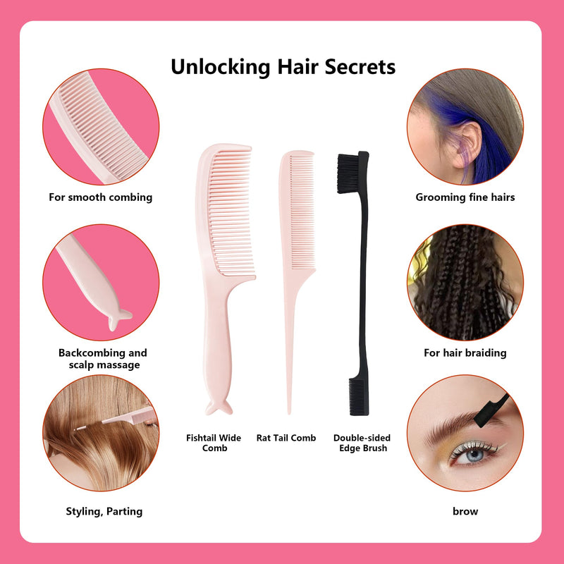 Hair Brush Set, Professional Styling Tools with Combs and Accessories, Pink, Gift Box Included (Pink Brush+Pink Comb) Pink Brush+Pink Comb