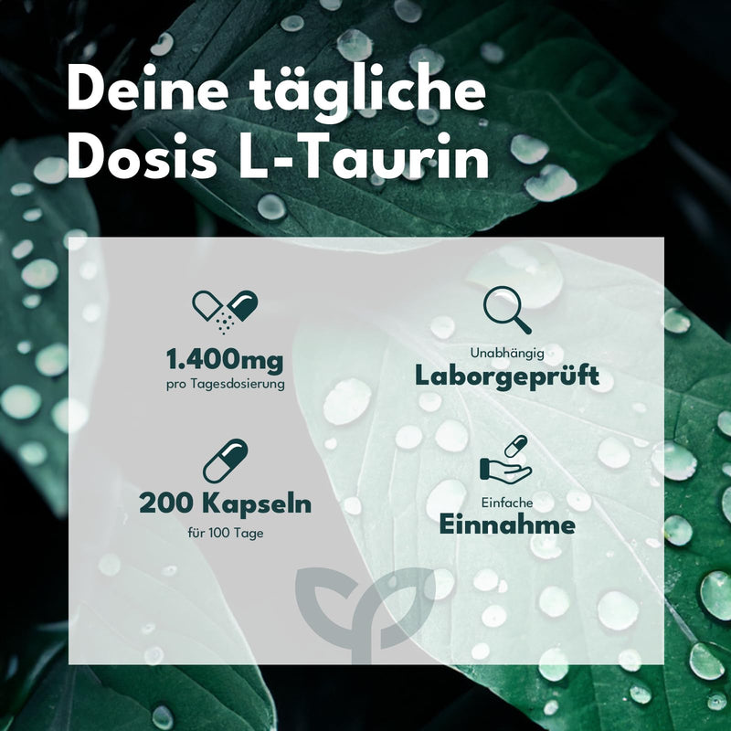 [Australia] - SOLVISAN L-Taurine capsules high dose with 1400 mg per day - 200 capsules - Pre Workout - Without additives 