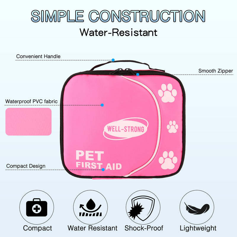 Dog First Aid Kit, Waterproof Pet First Aid Kit for Dog Groomer Car Camping, Pet Grooming Emergency First Aid Kit with Tick Remover, Slip Leash for Home Office Travel Pink - PawsPlanet Australia
