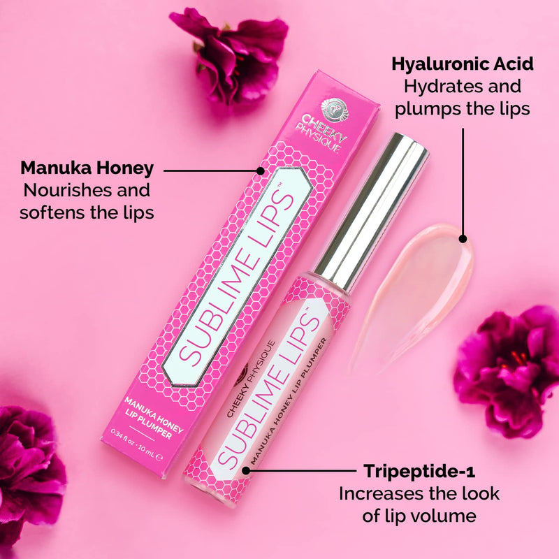 Sublime Lips Lip Plumper Gloss Clear - Lip Plumping Treatment with Manuka Honey, Hyaluronic Acid & Peptides - Natural Clinically Proven Ingredients Plump & Hydrate for Fuller Looking Lips