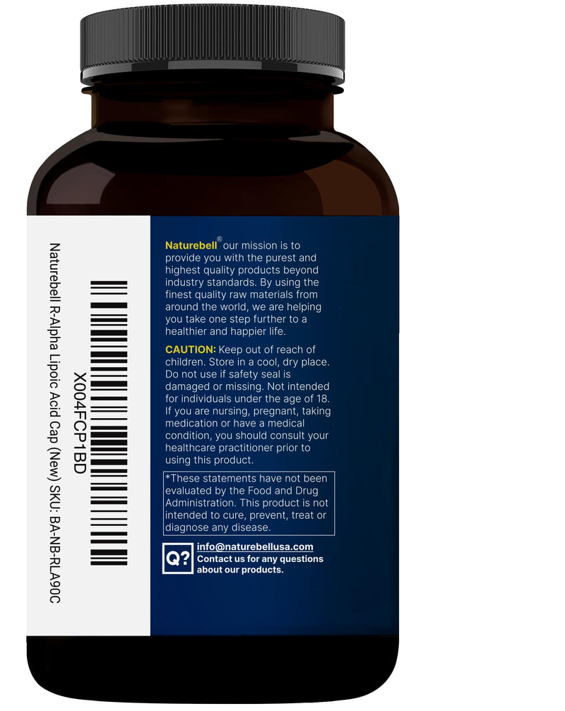 [Australia] - NatureBell R-Alpha Lipoic Acid, 1,200mg, 90 Veggie Capsules | Pure Stabilized R-ALA Only | High Absorption & Antioxidant Support | No S-ALA | Non-GMO, Gluten-Free 