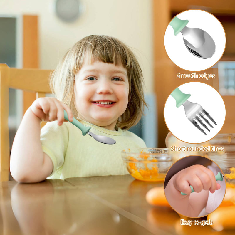 [Australia] - Pimoys 6 Pieces Toddler Utensils Forks and Spoons,Kids Silverware Set with Plastic Handle Stainless Steel Toddler Silverware,Dishwasher Safe blue/green/pink 
