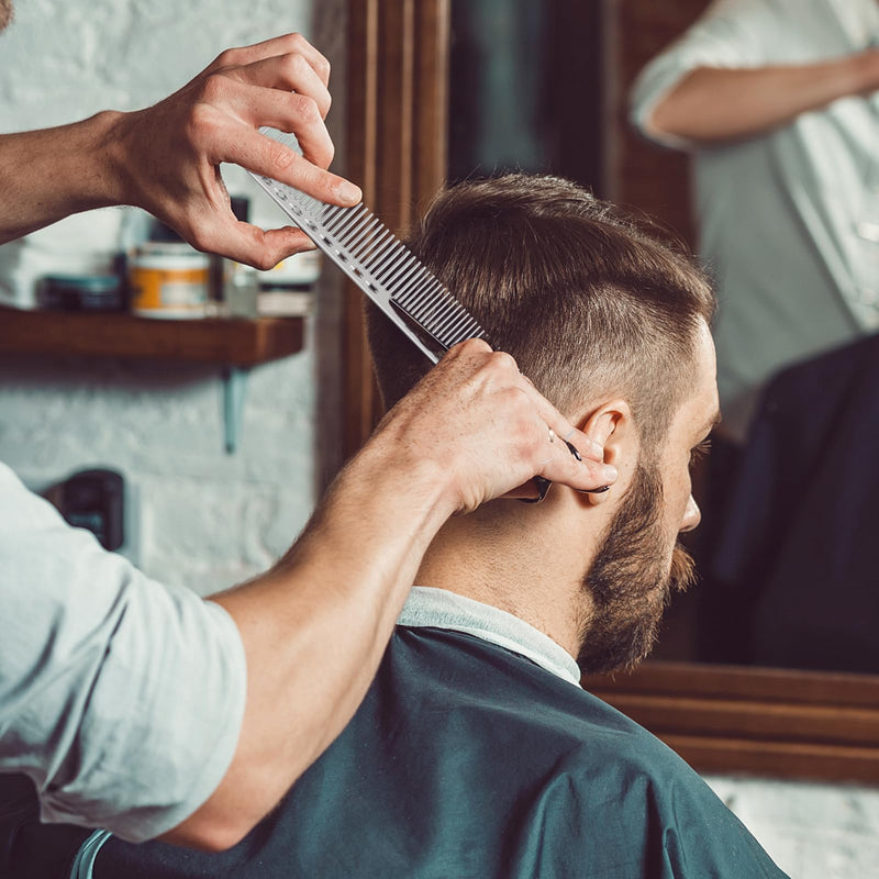 CGBARBER 4 Types Aluminum Hair Combs for Cutting Stainless Steel Hair Tail Metal Comb (silver) silver