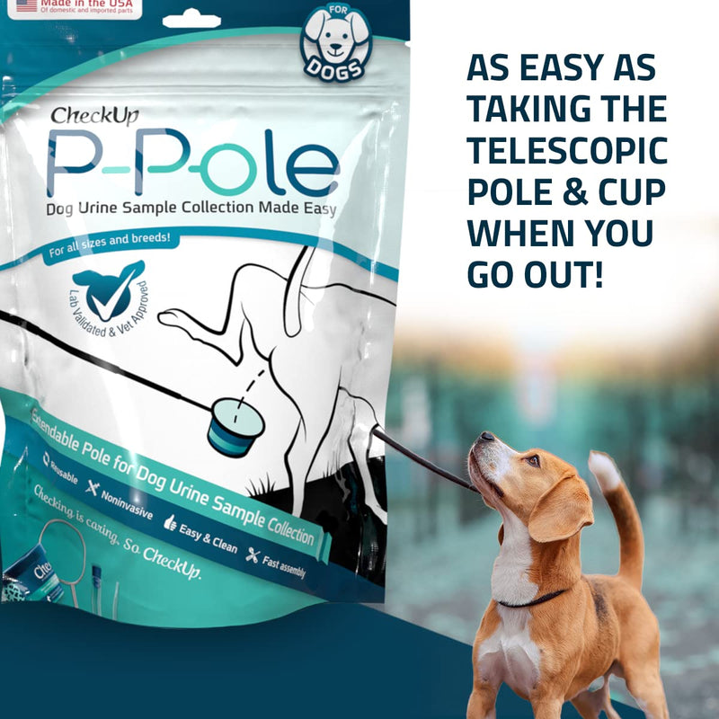 CheckUp Dog P-Pole Sample & Test UTI Bundle - P-Pole Telescopic Pole, Cup, Pipette and Vial for Dog Urine Collection with CheckUp pH, Leukocytes, and Nitrite Levels Testing Strips x 50