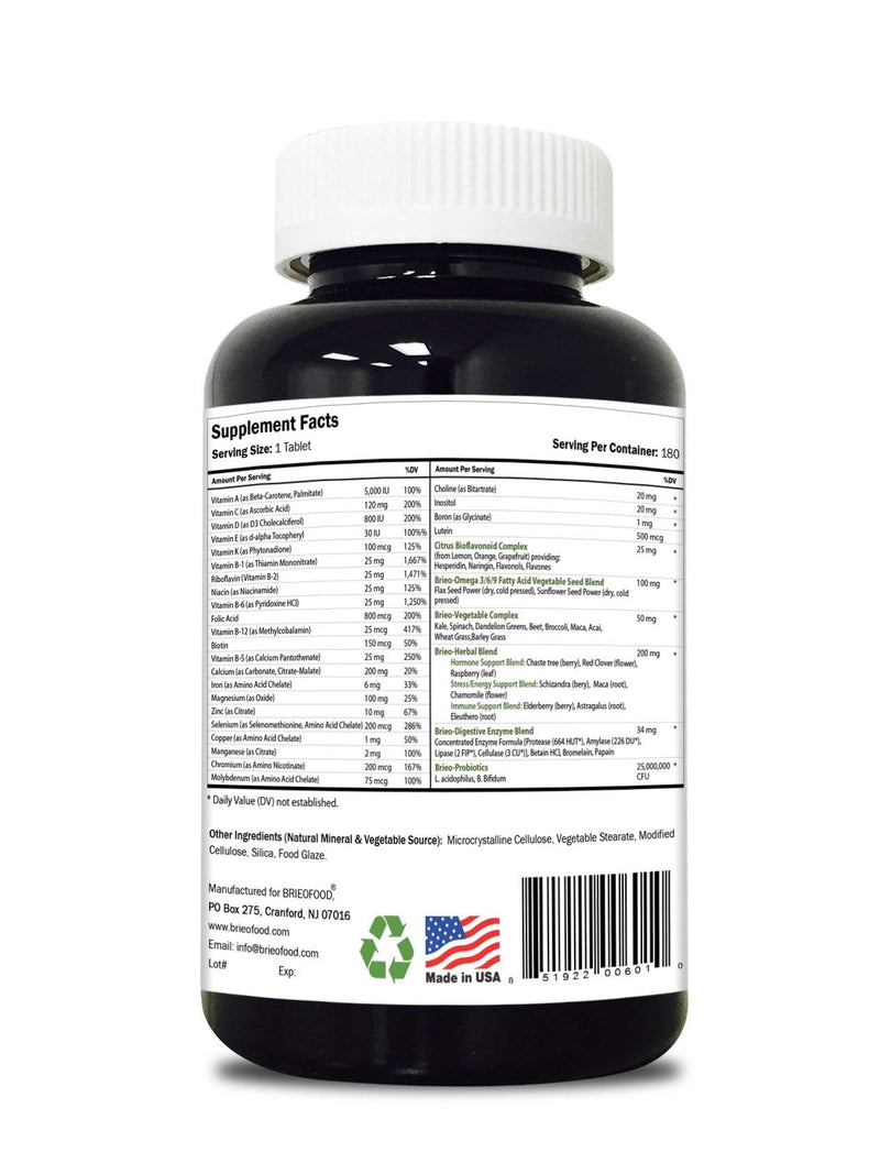 Briofood, Day-to-Day Food Based Women's Multi (180 Tablets) with Vegetable Source Omegas 180 Count (Pack of 1)