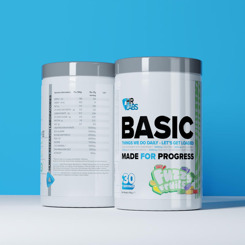 Basic, Things we do Daily Creatine and Electrolytes Pre/Intra Workout, Beta Alanine & Betain Hydrous Hydration Formula, 510g & 30 Servings, Vegan (Fuzzy Fruits) Fuzzy Fruits